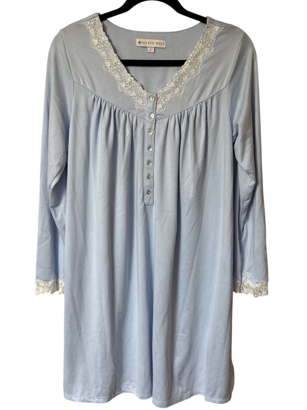 Eileen West Sweater Knit Long Sleeve Short Nightgown Style #E5326623 Blue Small